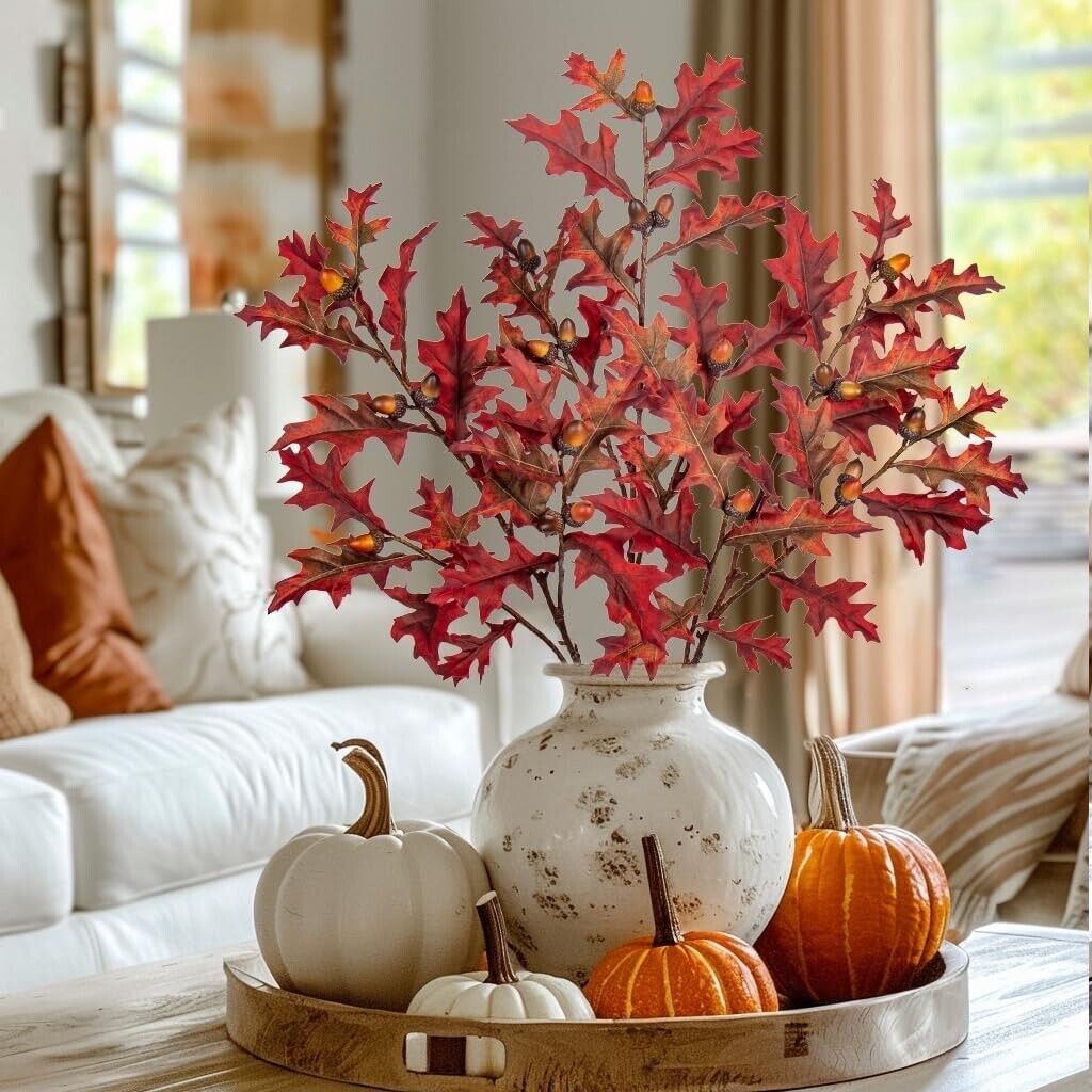 Briful 30" Artificial Oak Leaves Stem Autumn Leaves with Realistic Acorns, 3PCS