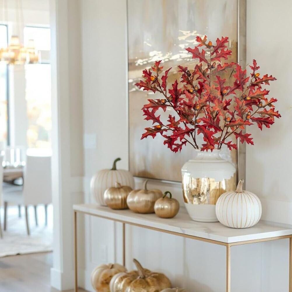 Briful 30" Artificial Oak Leaves Stem Autumn Leaves with Realistic Acorns, 3PCS