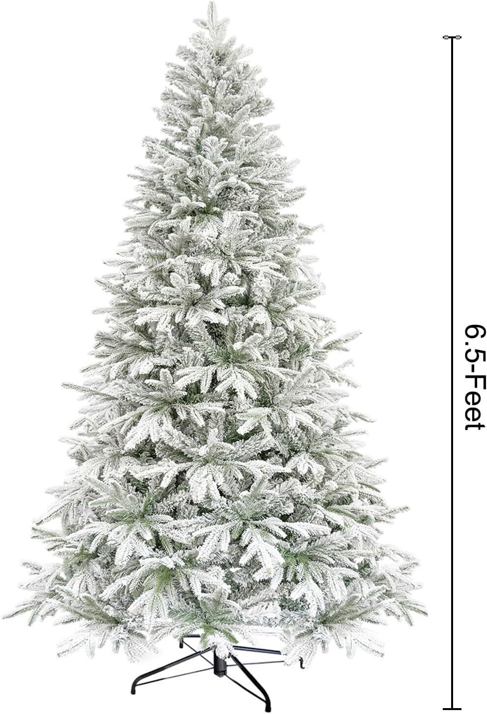 KI Store Flocked Christmas Tree 6.5ft Unlit Hinged Artificial Realistic Pine