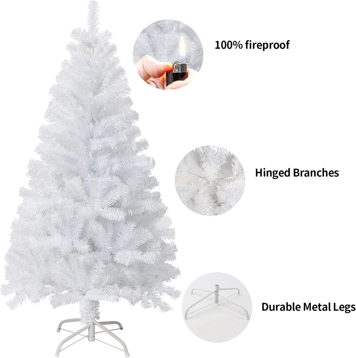 VEYLIN 4ft White Christmas Tree 320 Tips Artificial Tree with Metal Stand