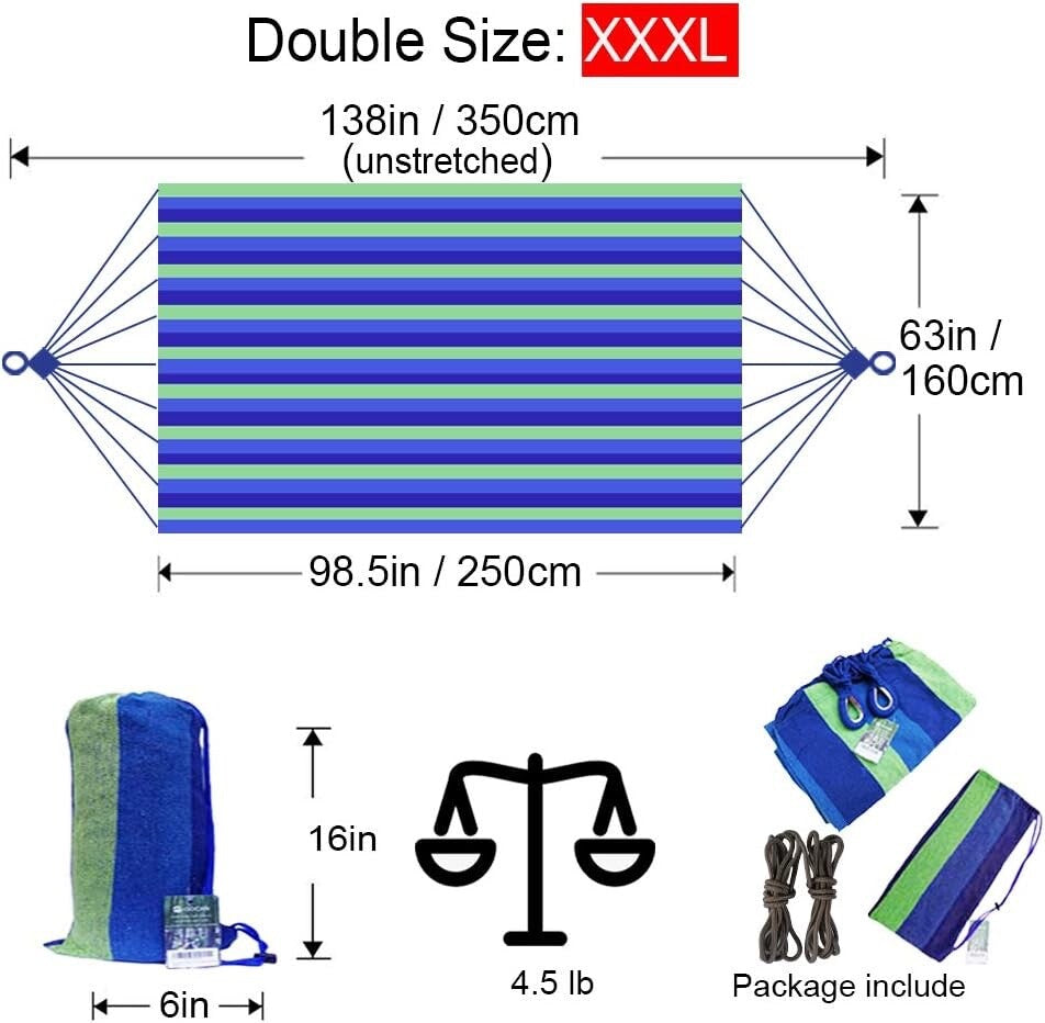 GOCAN Double Hammock 2 Person Large 220x150cm with Steel Stand