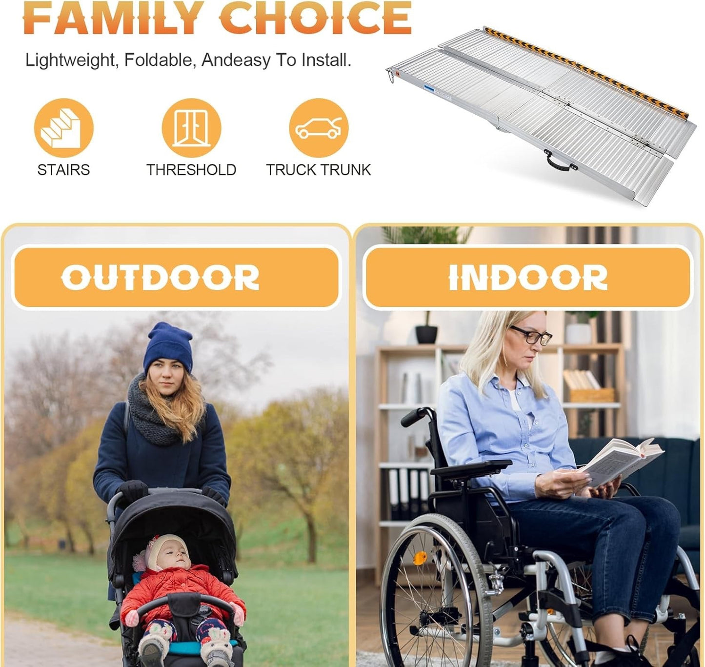 gardhom Wheelchair Ramp 2FT -7 FT Folding Aluminum Ramps for Wheelchairs
