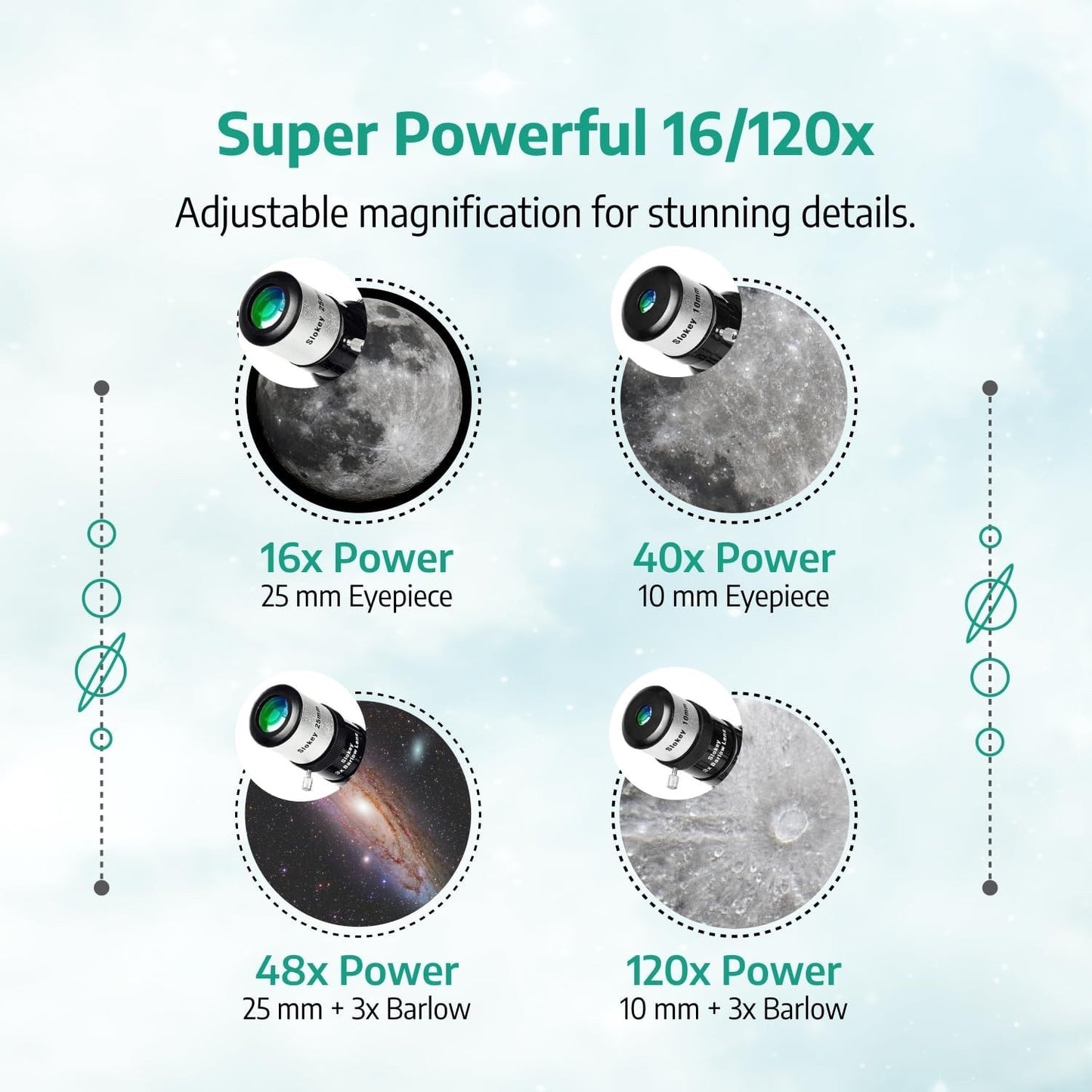 Slokey Telescope 40070 Astronomy Scope with 16x-120x Magnification White