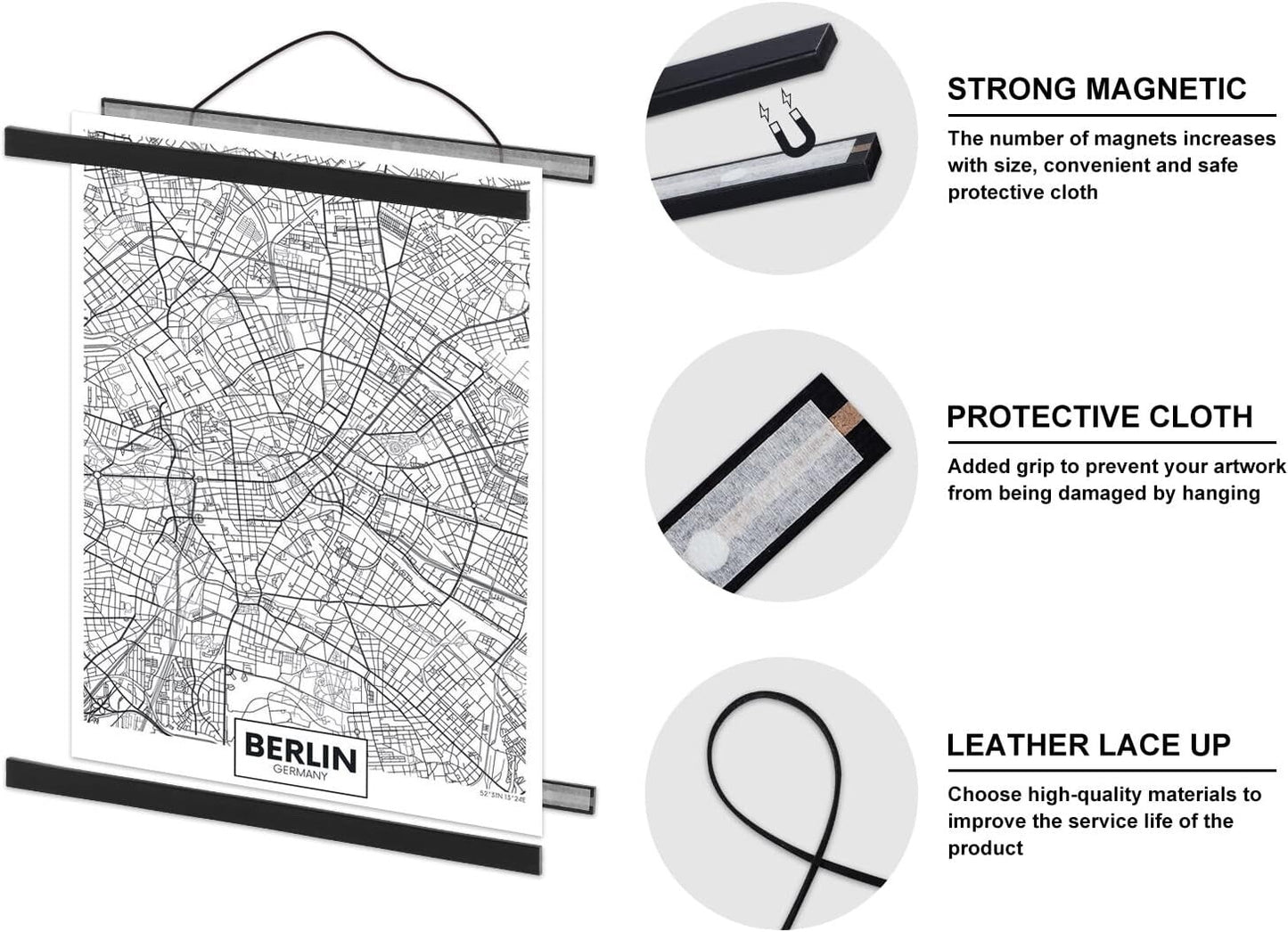Benjia Poster Frame Frames A0, Magnetic Light Wood Poster Hanger
