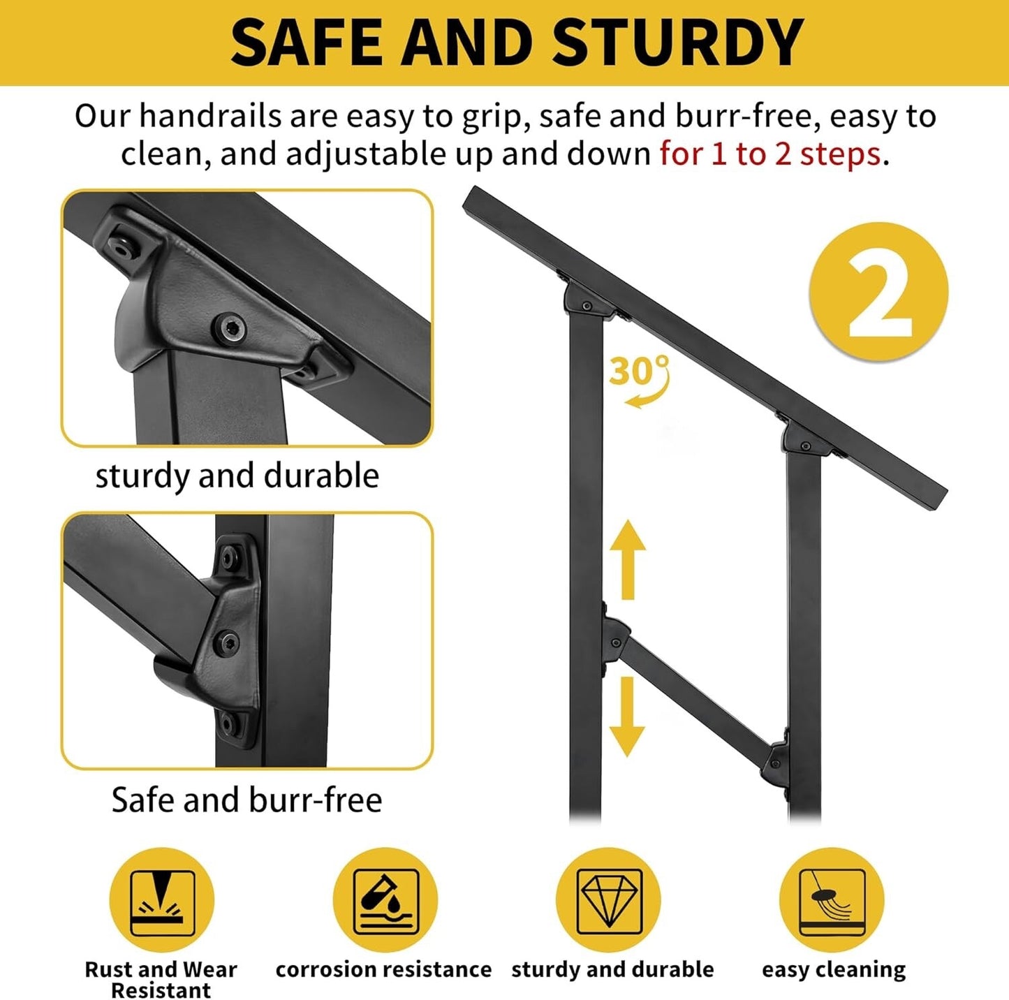 BQKOZFIN Wrought Iron Handrail Step Handrails for Outdoor Steps Fit 2 to 3 Steps