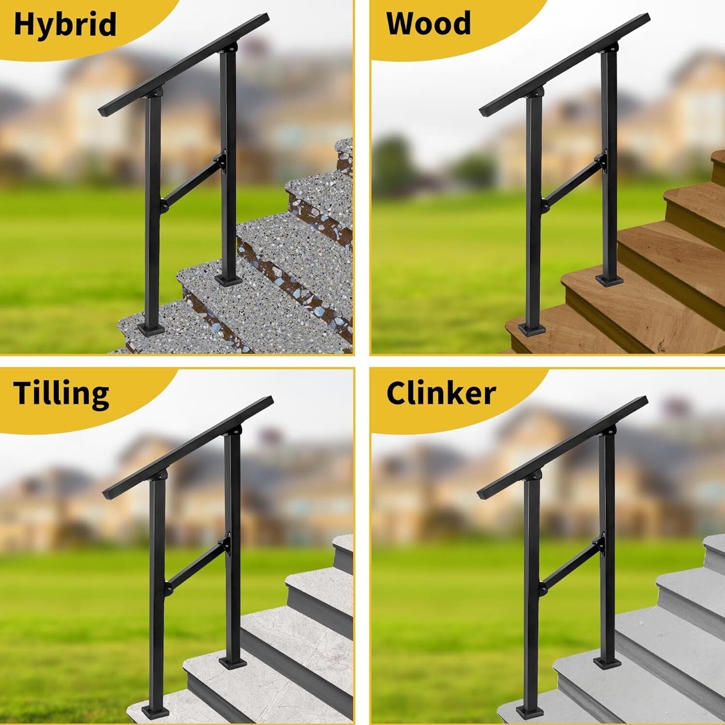 BQKOZFIN Wrought Iron Handrail Step Handrails for Outdoor Steps Fit 2 to 3 Steps