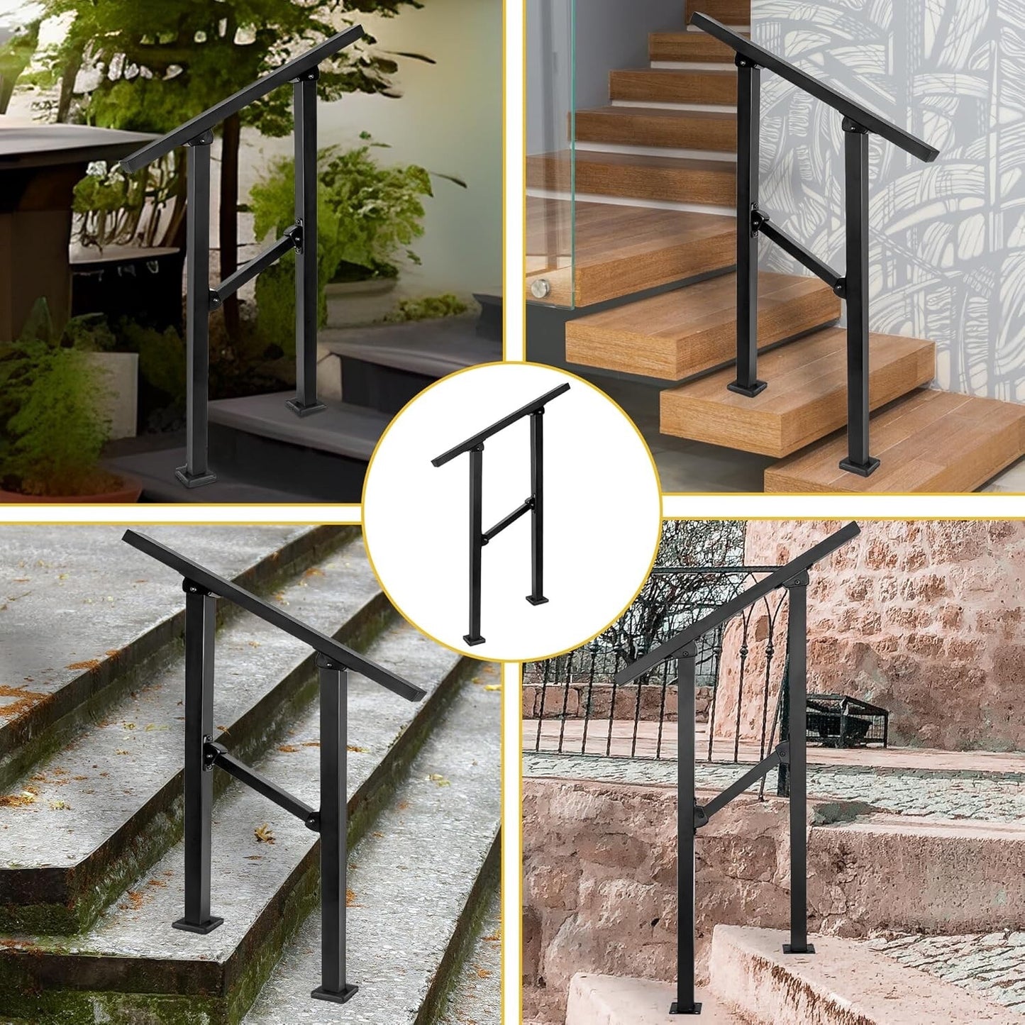 BQKOZFIN Wrought Iron Handrail Step Handrails for Outdoor Steps Fit 2 to 3 Steps
