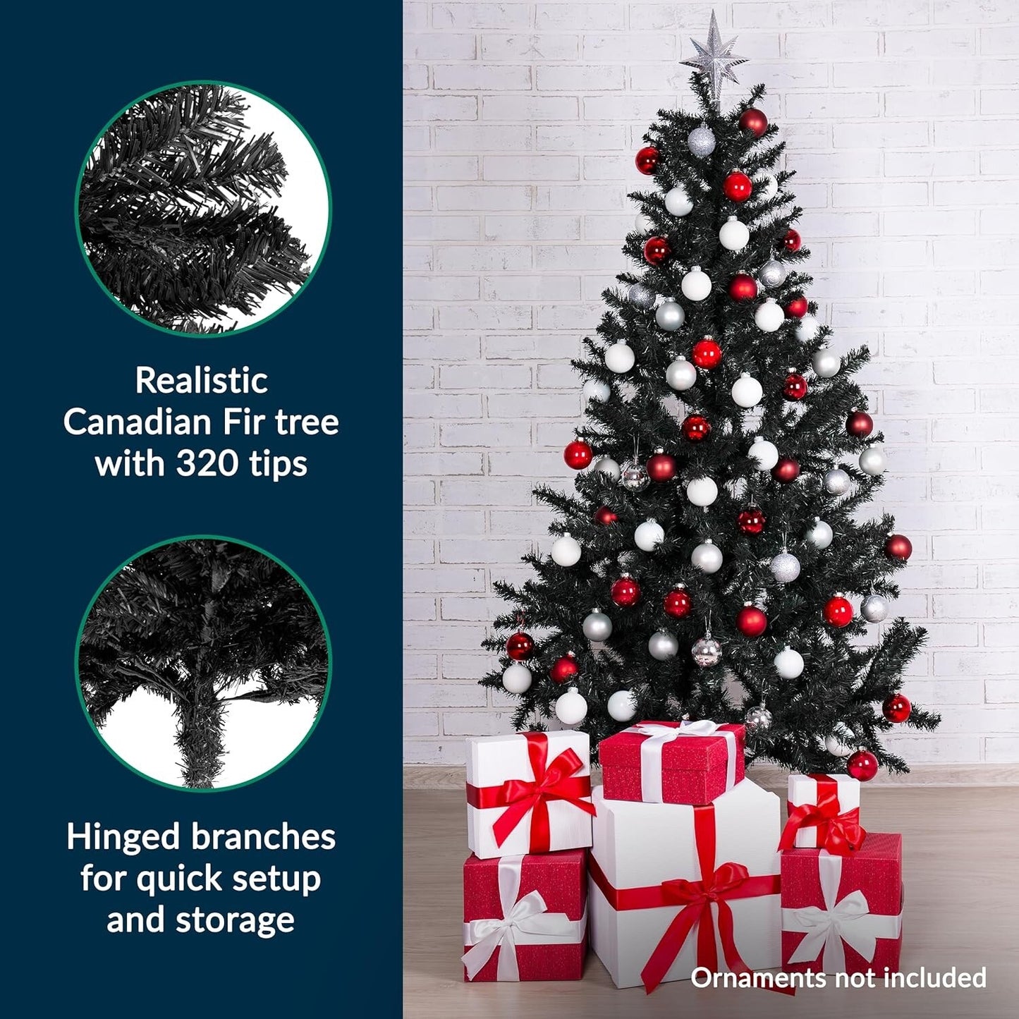 Prextex 1.2M Black Christmas Tree Canadian Fir Tree with Metal Stand