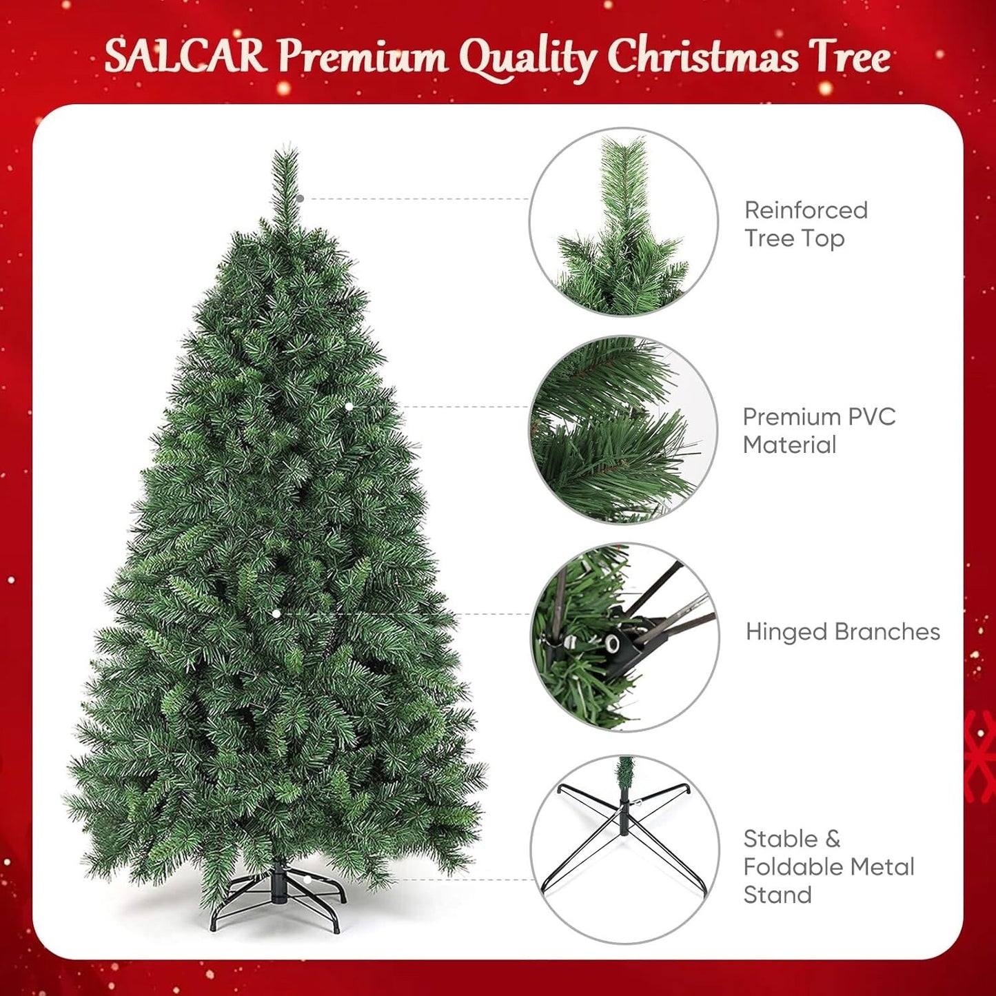 SALCAR 5ft Artificial Christmas Tree – Full & Realistic 150cm Spruce Pine
