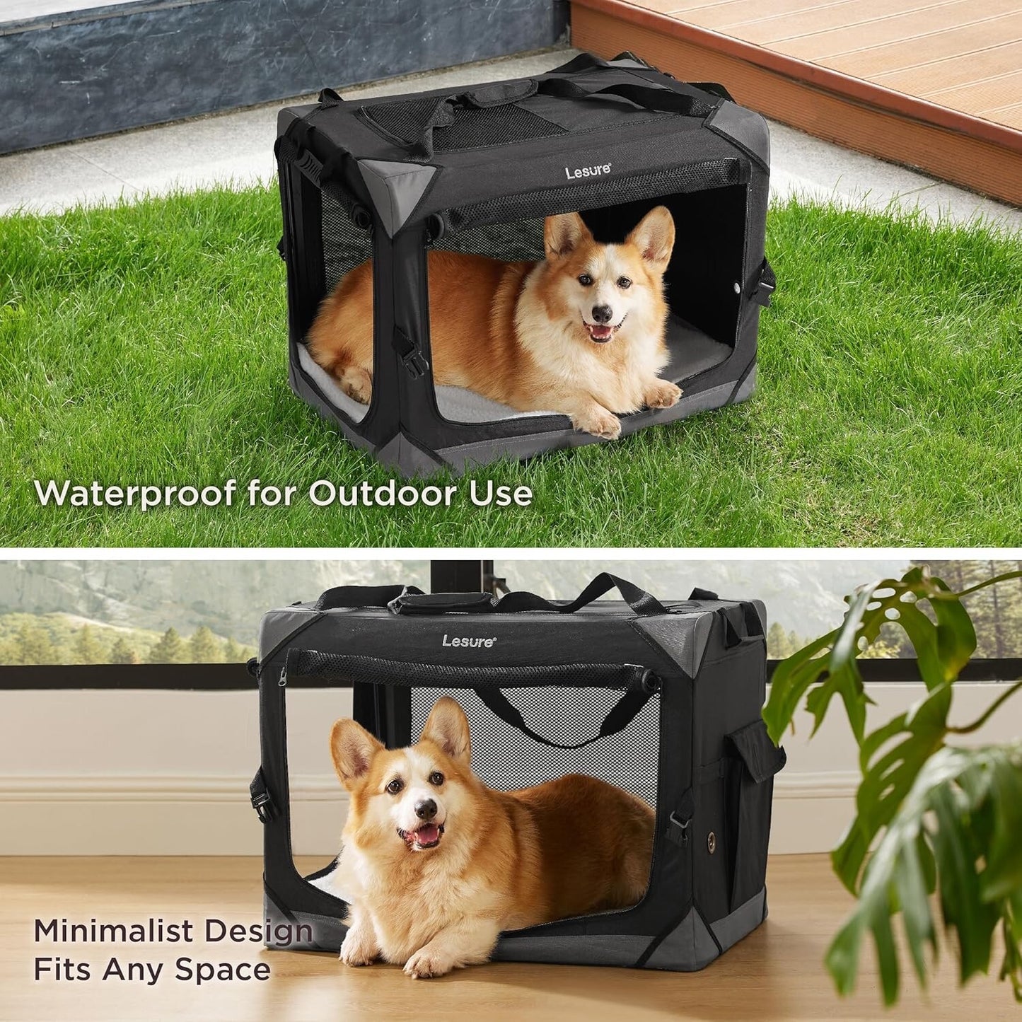 Lesure Dog Travel Crate Medium - Pet Soft Sided Carriers Outdoors 61x40x40 cm