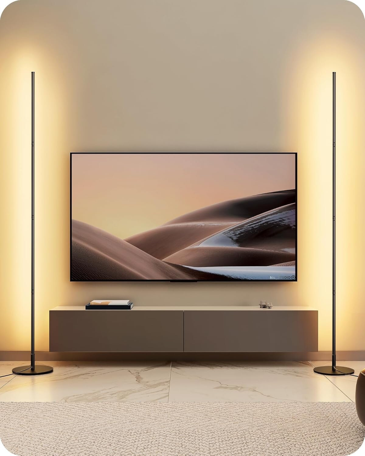 EDISHINE 2 Pack LED Floor Lamp 146cm Minimalist Dimmable Standing Lamp Black