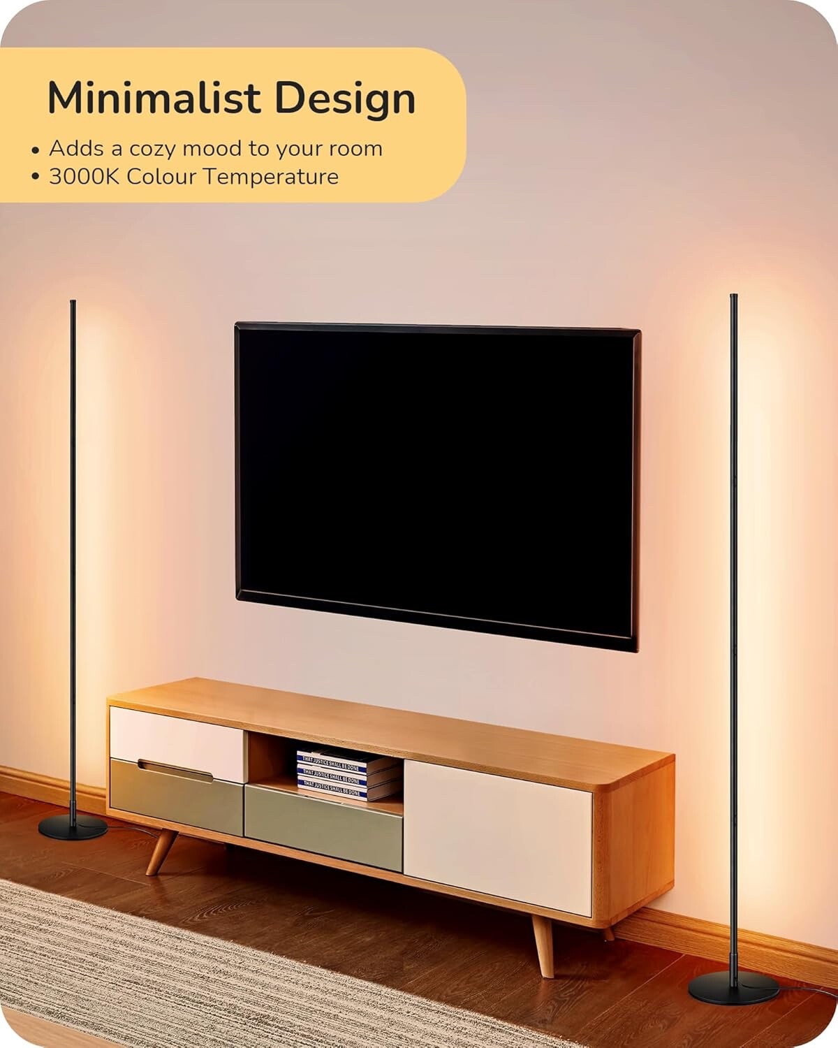 EDISHINE 2 Pack LED Floor Lamp 146cm Minimalist Dimmable Standing Lamp Black