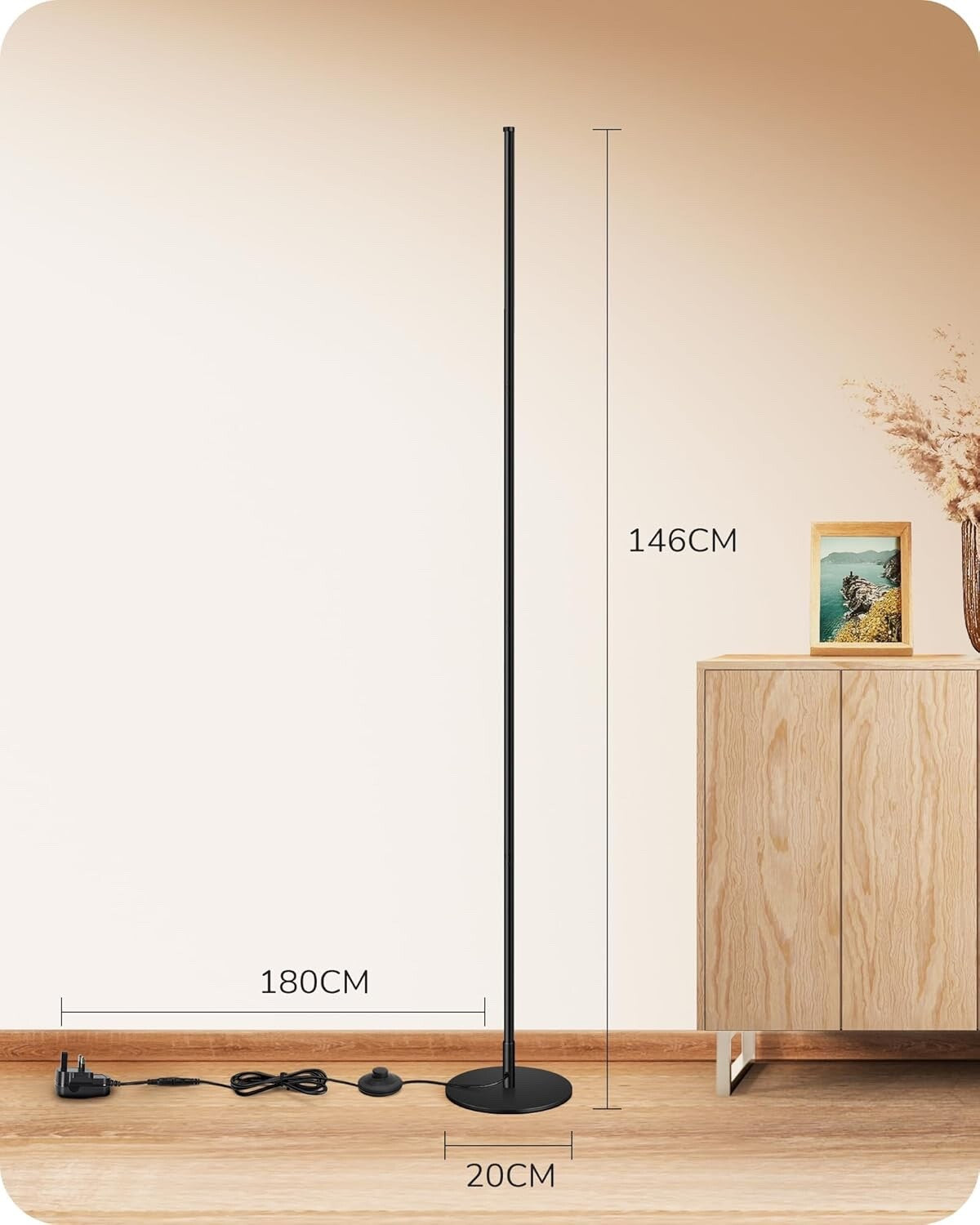 EDISHINE 2 Pack LED Floor Lamp 146cm Minimalist Dimmable Standing Lamp Black