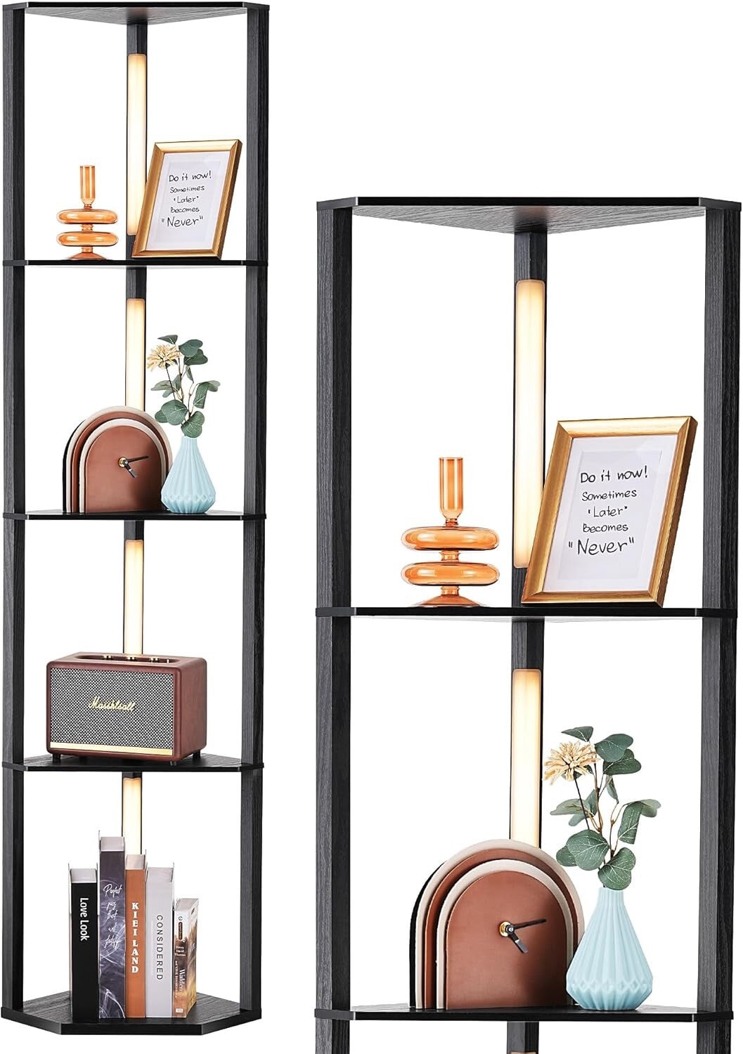 EDISHINE 2 Pack LED Floor Lamp 146cm Minimalist Dimmable Standing Lamp Black