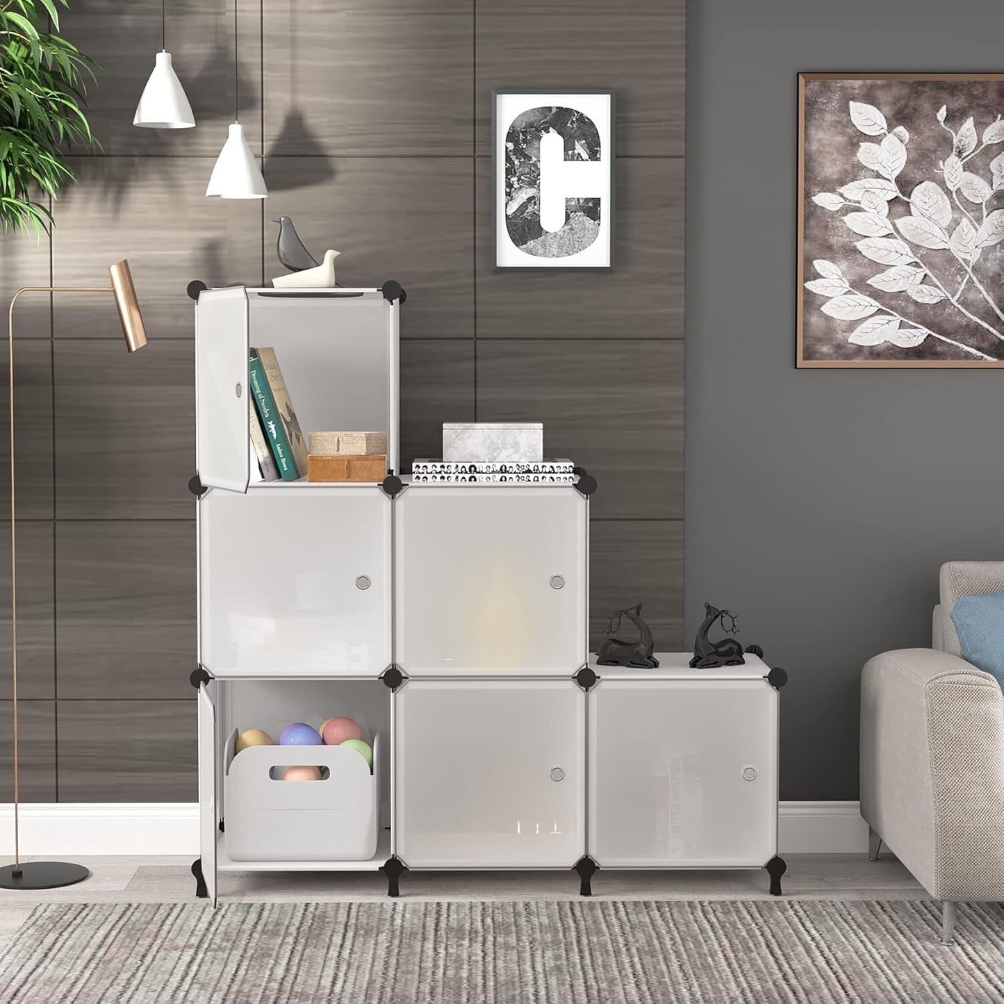 AWTATOS Storage Cube Organizer with Doors DIY Plastic 6 Cube Shelf Translucent