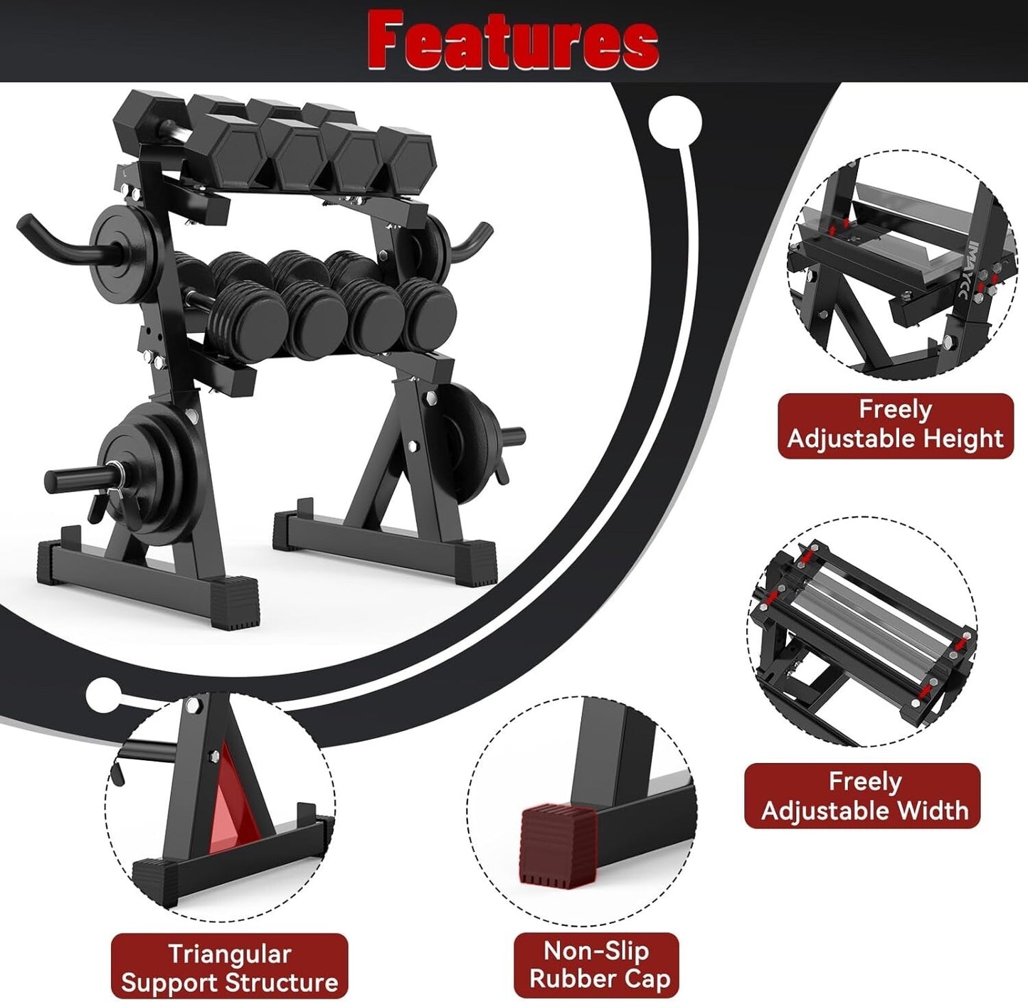 IMAYCC Dumbbell Rack Adjustable 3 Tier Storage Stand Heavy Duty Steel