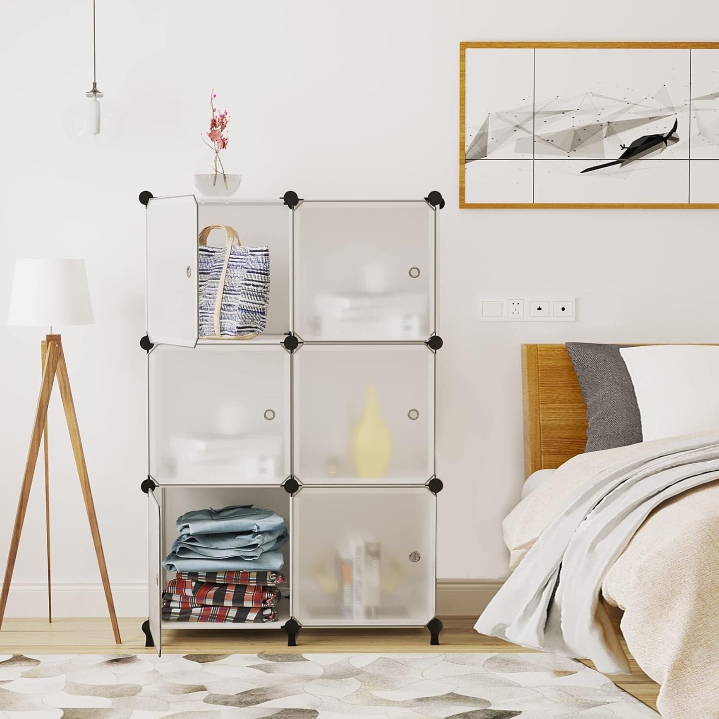 AWTATOS Storage Cube Organizer with Doors DIY Plastic 6 Cube Shelf Translucent