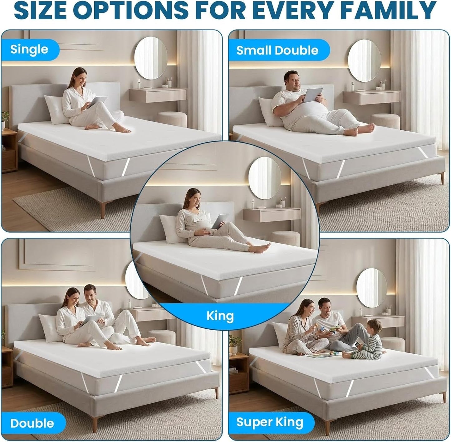 Memory Foam Mattress Topper Thick Pressure Relief Back Pain Bed Topper