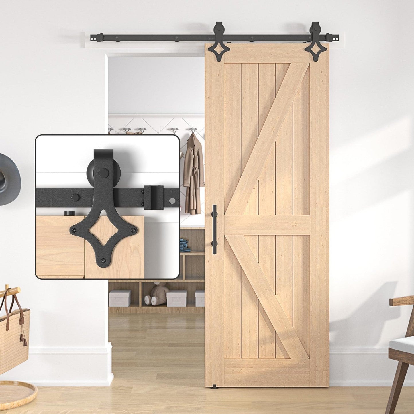 Sliding Barn Door Hardware Kit Black Steel Track Roller Rustic Multi Size