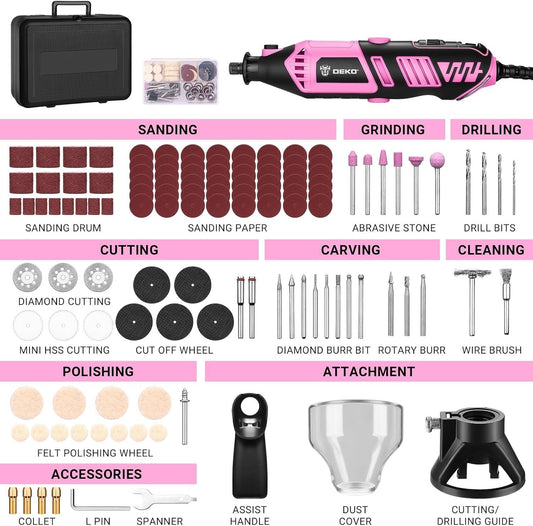 170W Rotary Tool Kit 126pc Electric Drill Set Flex Shaft Sand Grind Engrave DIY