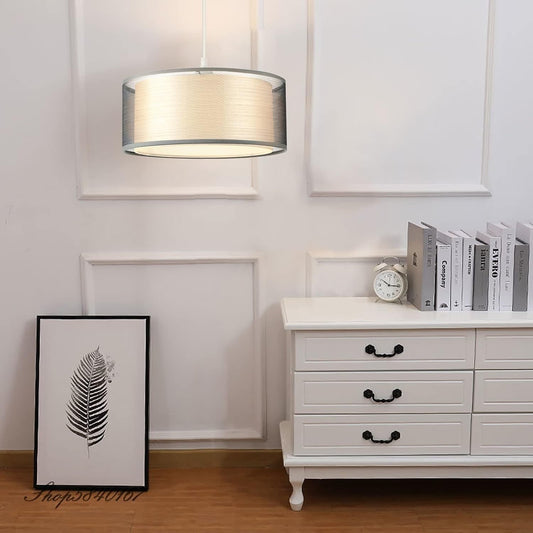 Modern Grey Ceiling Light Shade 2 Tier Drum Fabric Lampshade 30cm