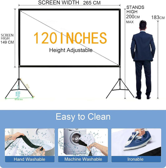 120 Inch Projector Screen Portable Outdoor Indoor 4K 16:9 Dual Tripod Stand HD