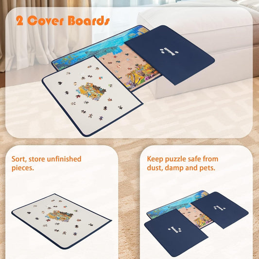 Jigsaw Puzzle Board 1000 Pieces w 2 Trays Portable Non Slip Puzzle Storage Blue Becko US