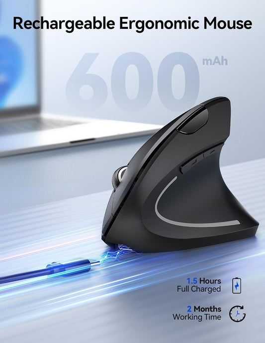 Ergonomic Vertical Mouse Wireless Rechargeable 4800 DPI Silent USB PC Laptop