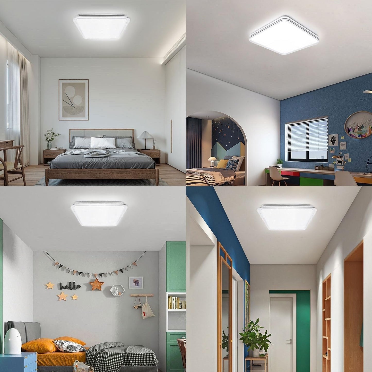 LED Ceiling Light Square Black Edge 6500K Cool White Flush Mount Modern Extrastar