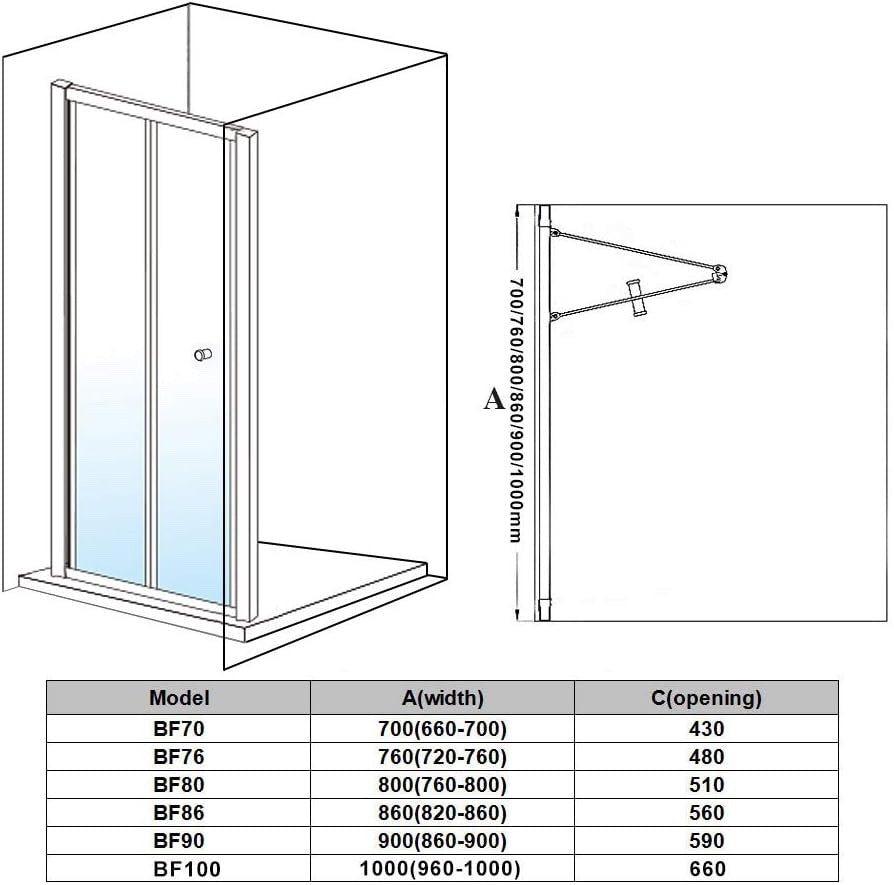 800mm Bi Fold Shower Door Inward Opening Space Saving Bathroom Enclosure