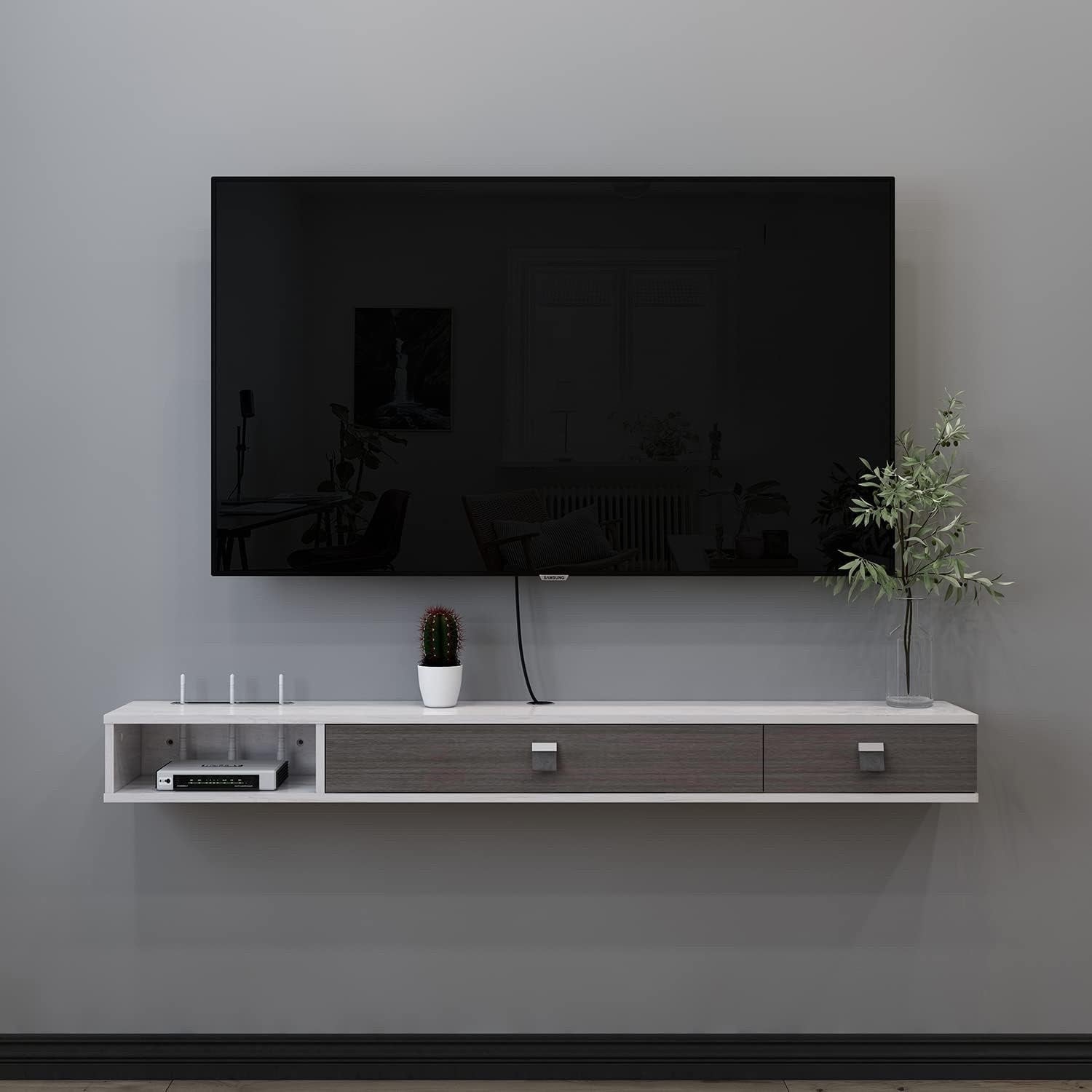 Floating TV Unit Wall 120cm Mounted Media Console Cabinet Grey White
