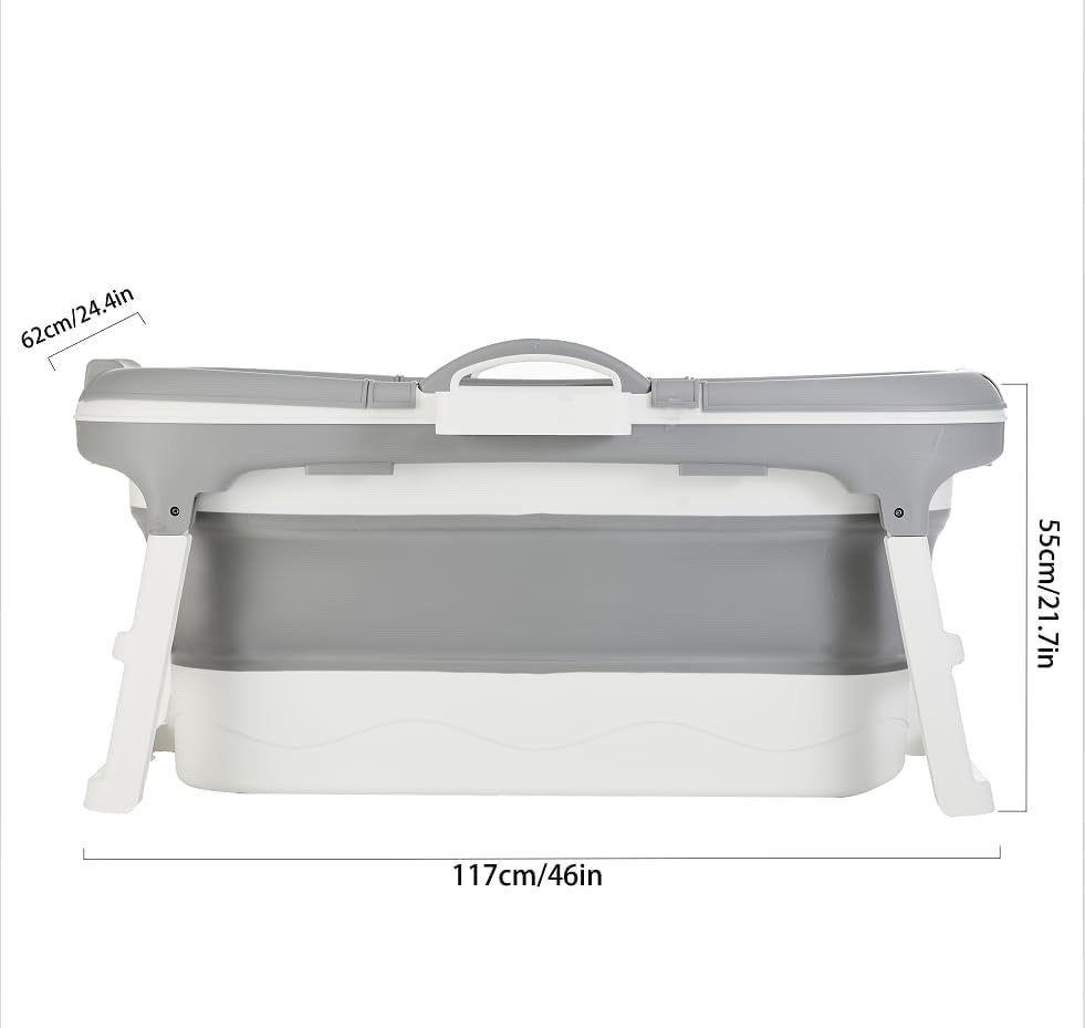 Folding Adult Bathtub 118cm Portable Soaking Ice Bath Tub for Home Outdoor Grey