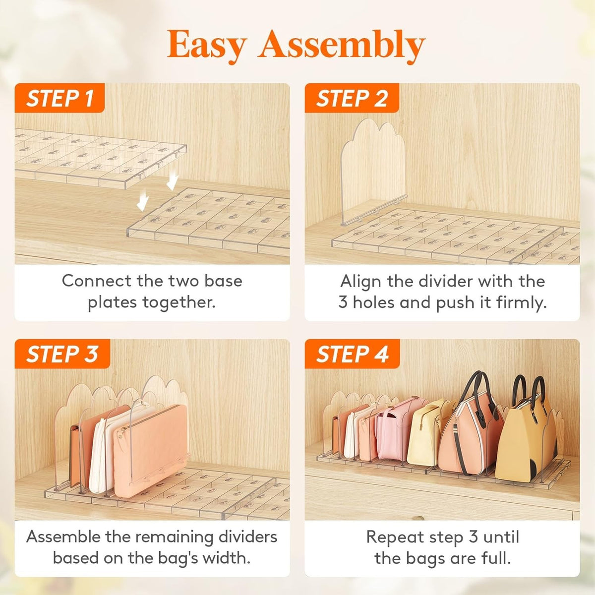 Shelf Dividers 8 Pack Clothes Adjustable Clear Closet Wardrobe Handbag Storage