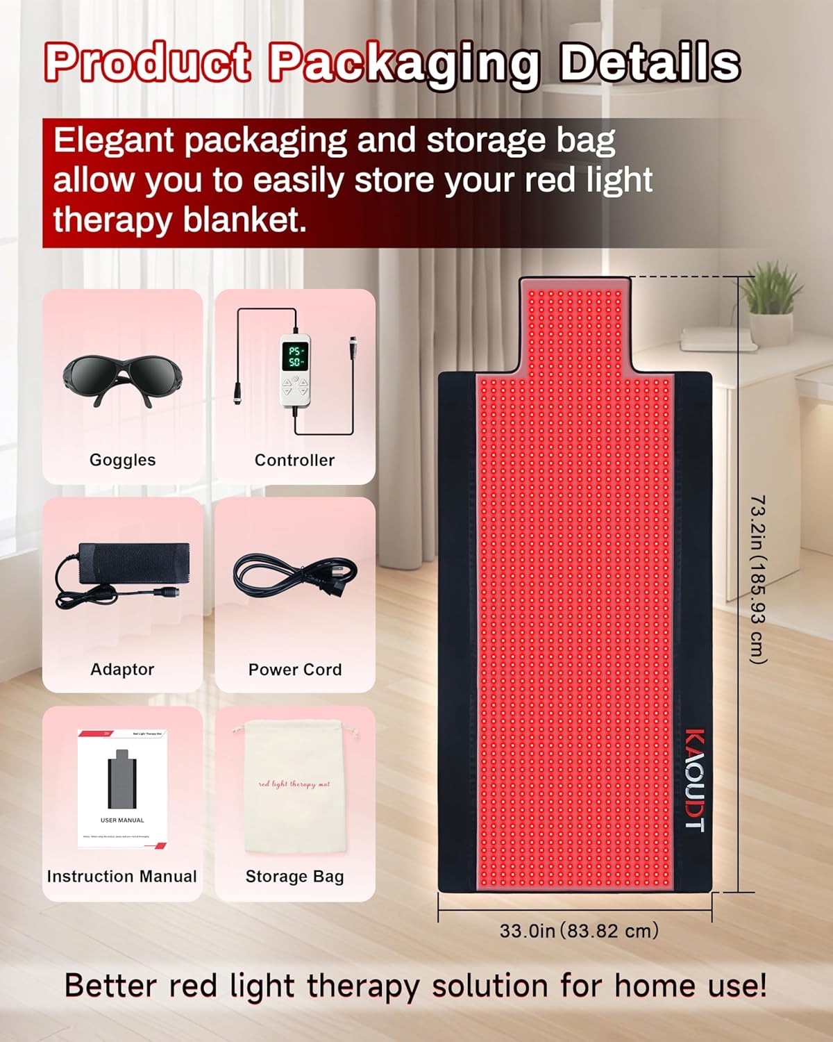 73x33 Red Light Therapy Mat Full Body Infrared 660nm 850nm 1370 LED TPU Kit Set