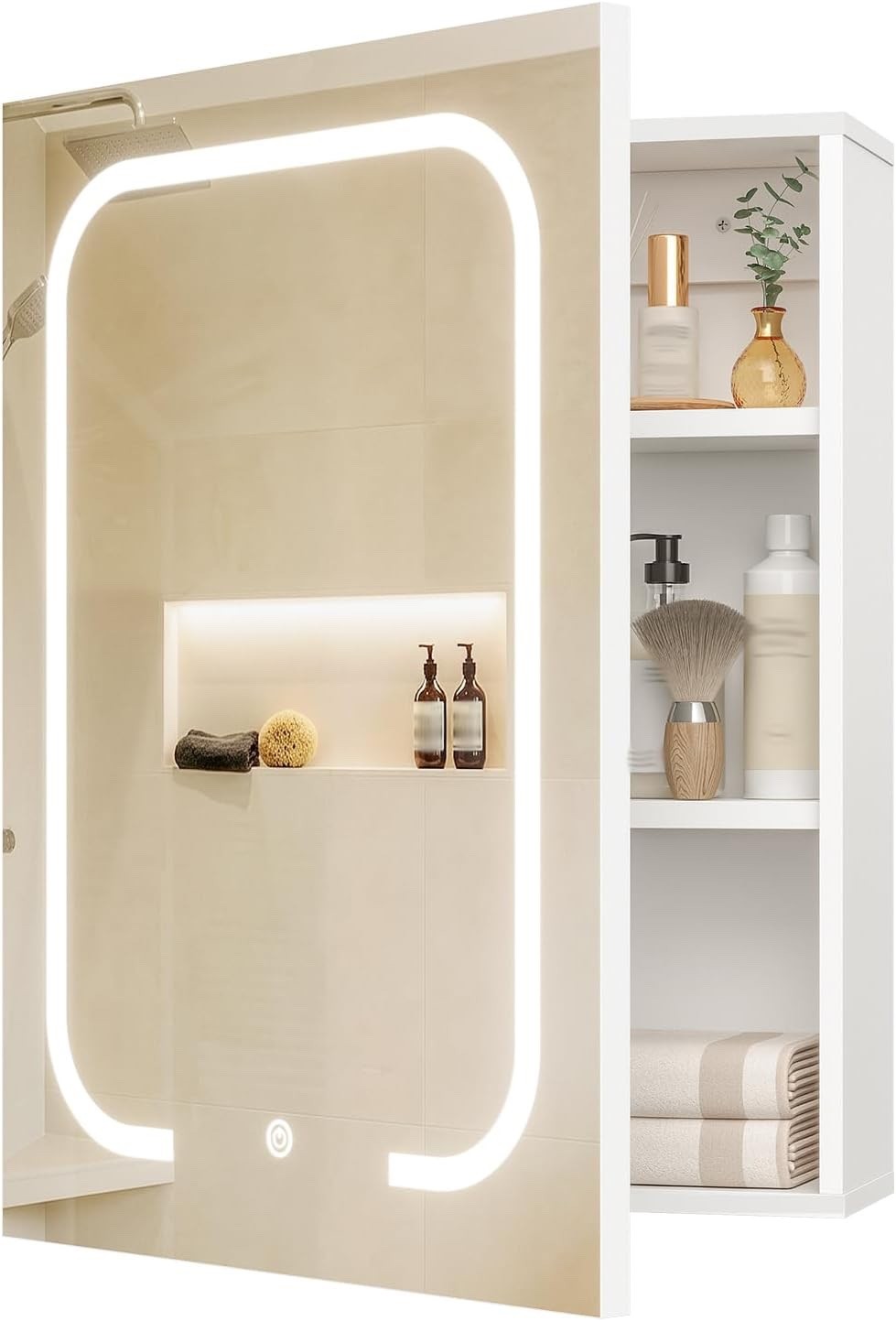 Bathroom Mirror Cabinet LED Lighted Wall Mounted 45cm 3 Colour Touch USB White