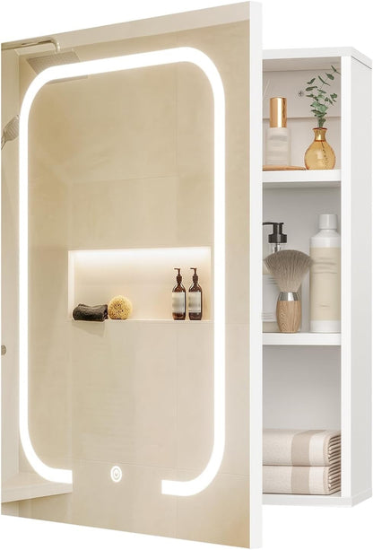 Bathroom Mirror Cabinet LED Lighted Wall Mounted 45cm 3 Colour Touch USB White