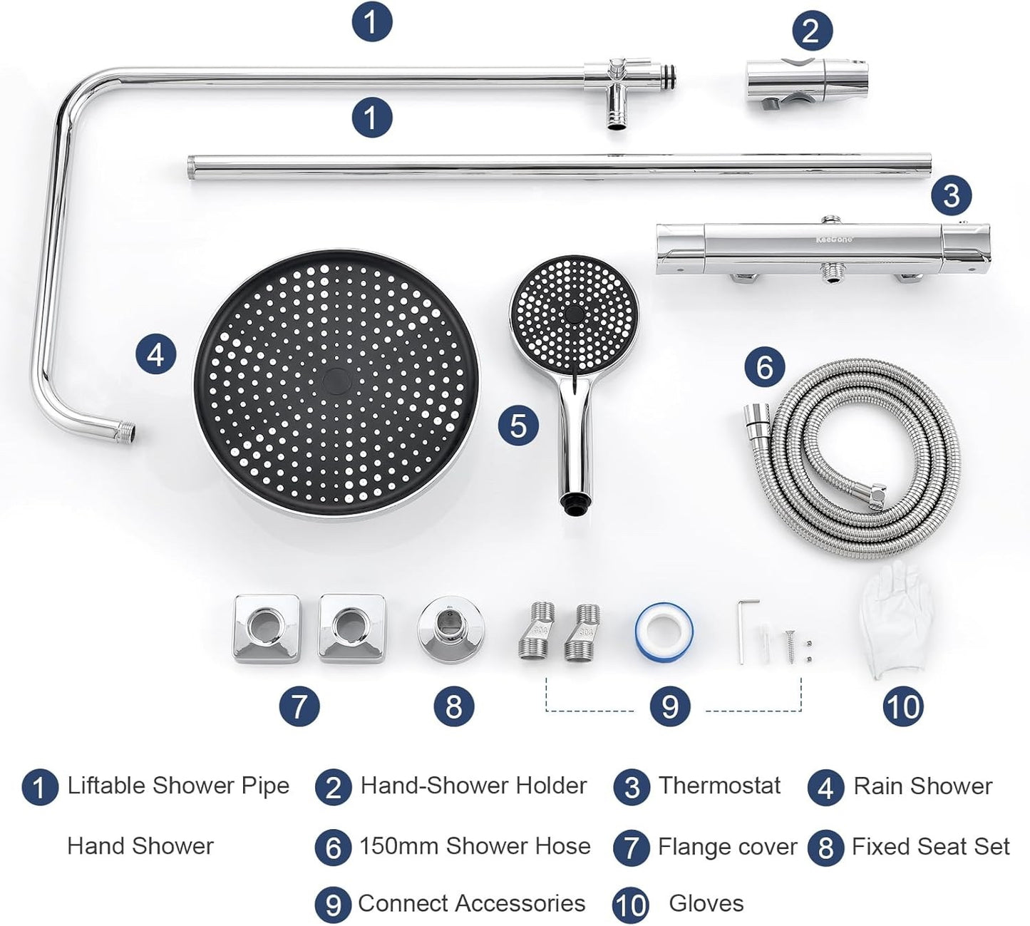 Thermostatic Shower Mixer Set 25cm Rainfall Head 3 Mode Handset Chrome Adjustabl