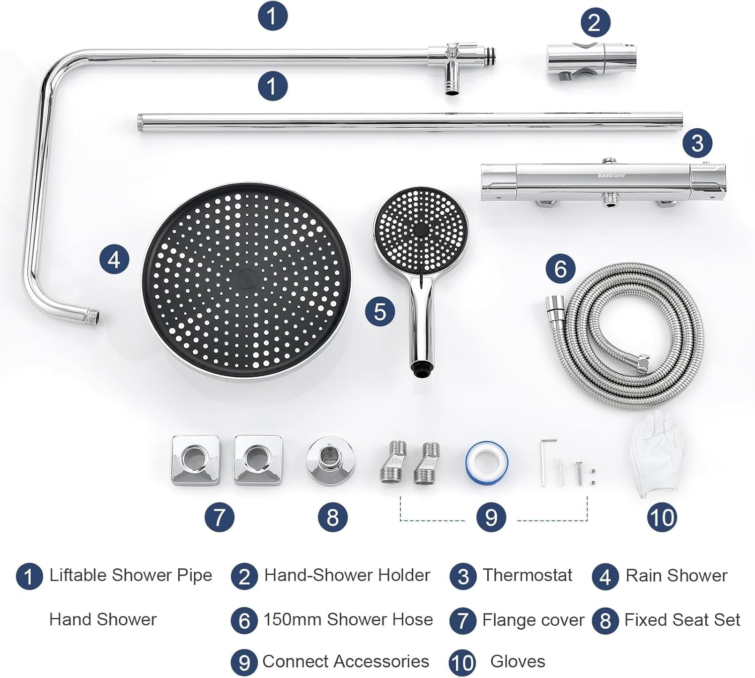 Thermostatic Shower Mixer Set 25cm Rainfall Head 3 Mode Handset Chrome Adjustabl