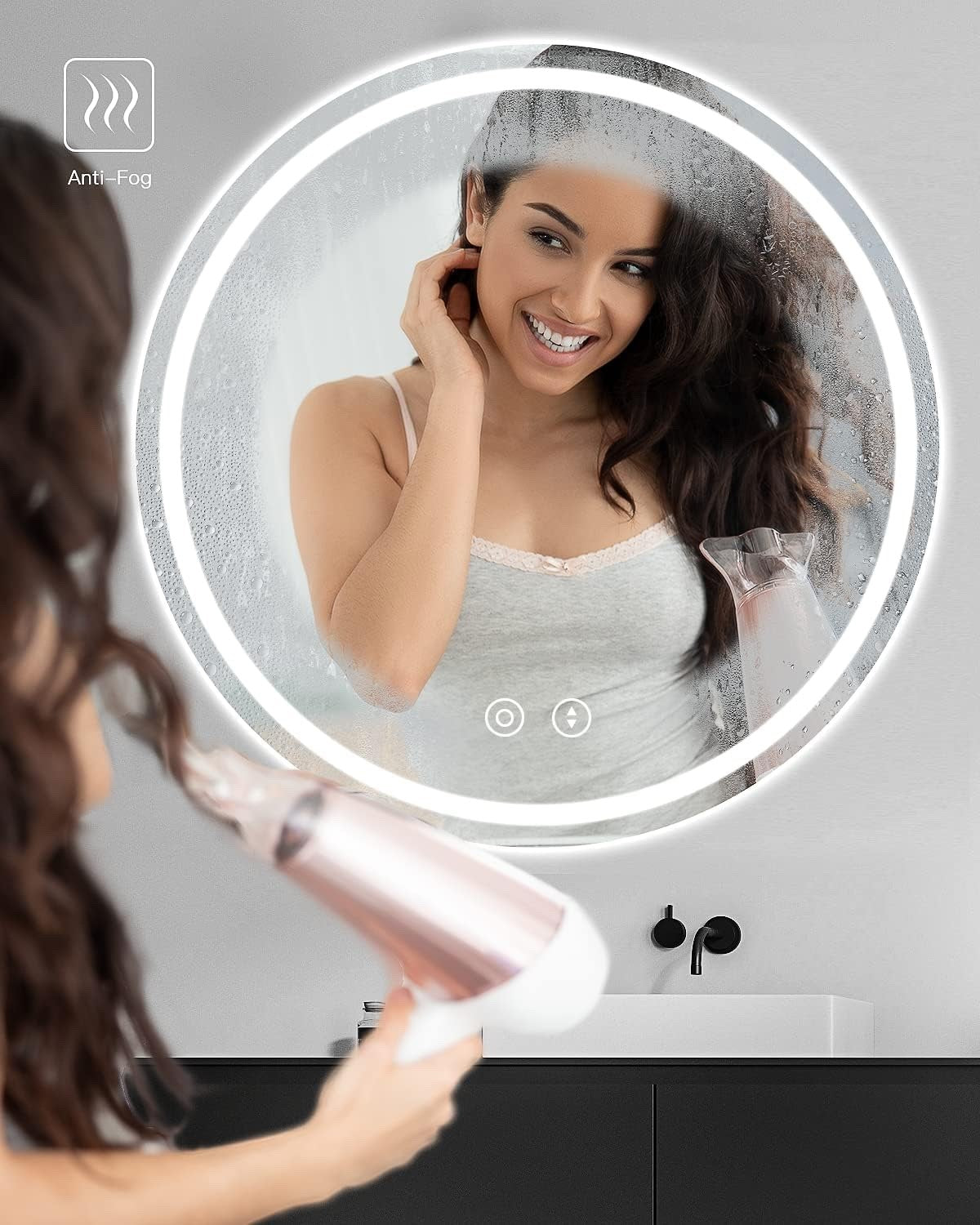 LED Bathroom Mirror Round 500mm Illuminated Anti Fog Demister Dimmable 3 Colour 