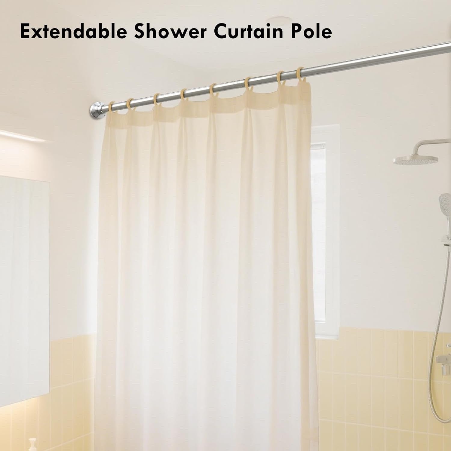 Extendable Shower Curtain Rod White Adjustable Tension Pole No Drill Bathroom