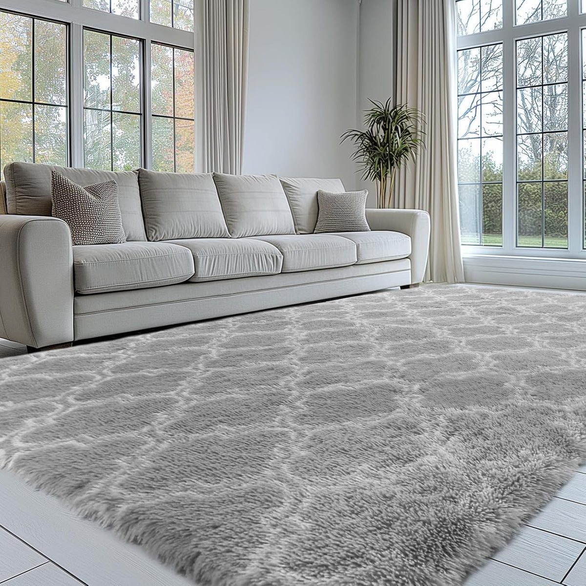 Shaggy Rug Large Living Room Carpet 300x425cm Light Grey Lantern Non Slip Soft