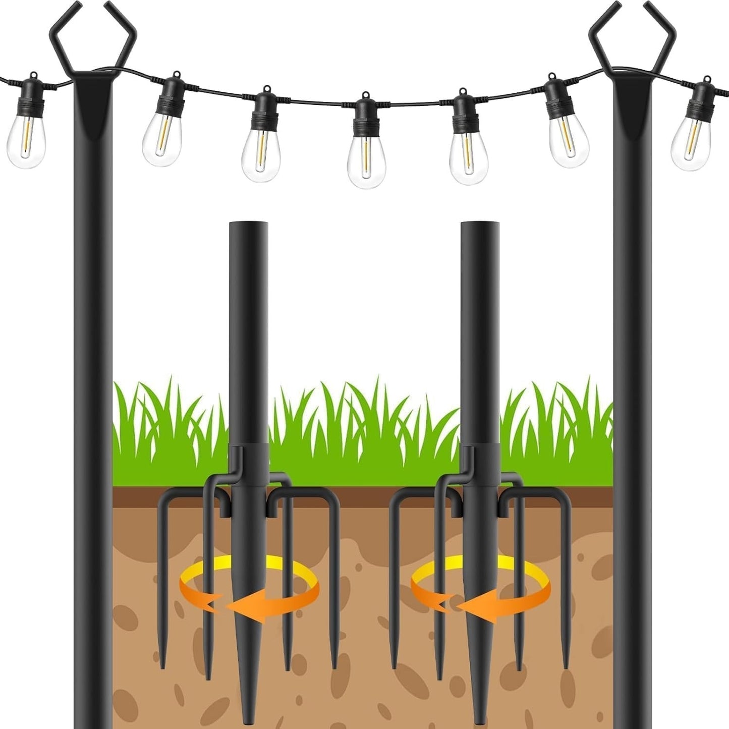 String Light Poles Outdoor 2 Pack 9.8FT Steel Garden Patio Deck Stand Black