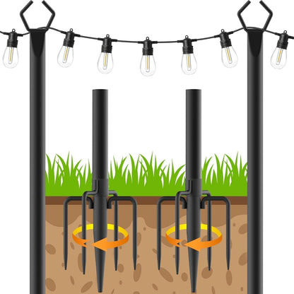 String Light Poles Outdoor 2 Pack 9.8FT Steel Garden Patio Deck Stand Black