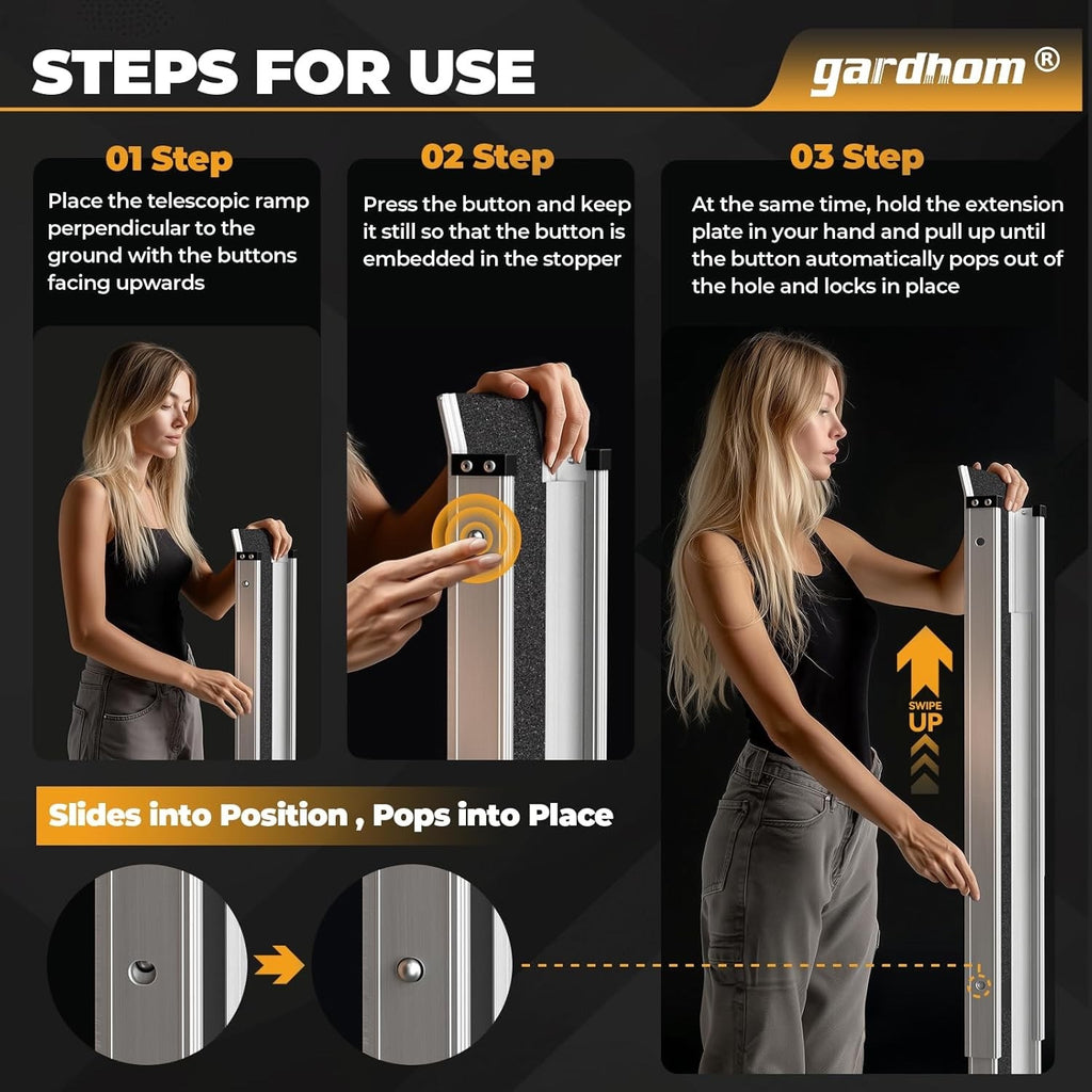 2PCS 7FT Telescopic Wheelchair Ramps Portable Adjustable 272KG Heavy Duty