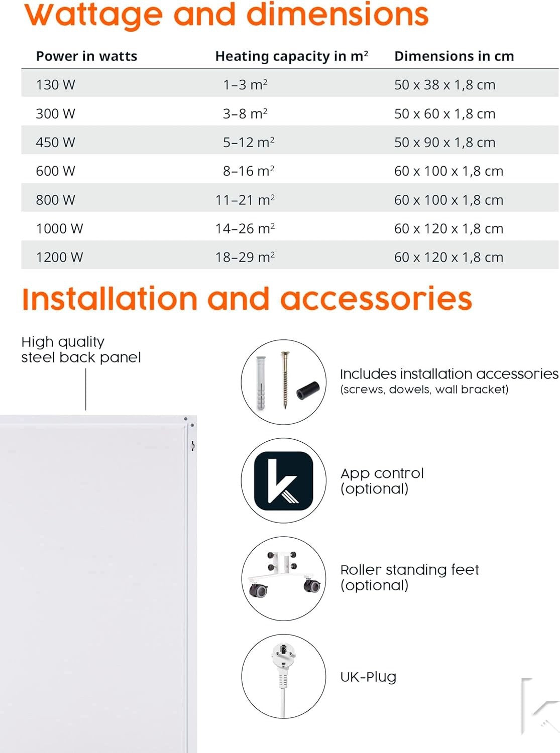 Infrared Space Heater 800W Overheat Protection 21m² Plug In