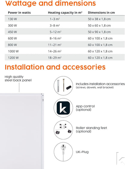 Infrared Space Heater 800W Overheat Protection 21m² Plug In