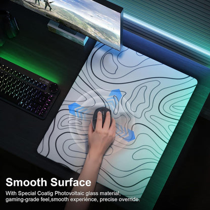 Glass Gaming Mouse Pad Mat 50x40cm White Topographic Non Slip Smooth Surface