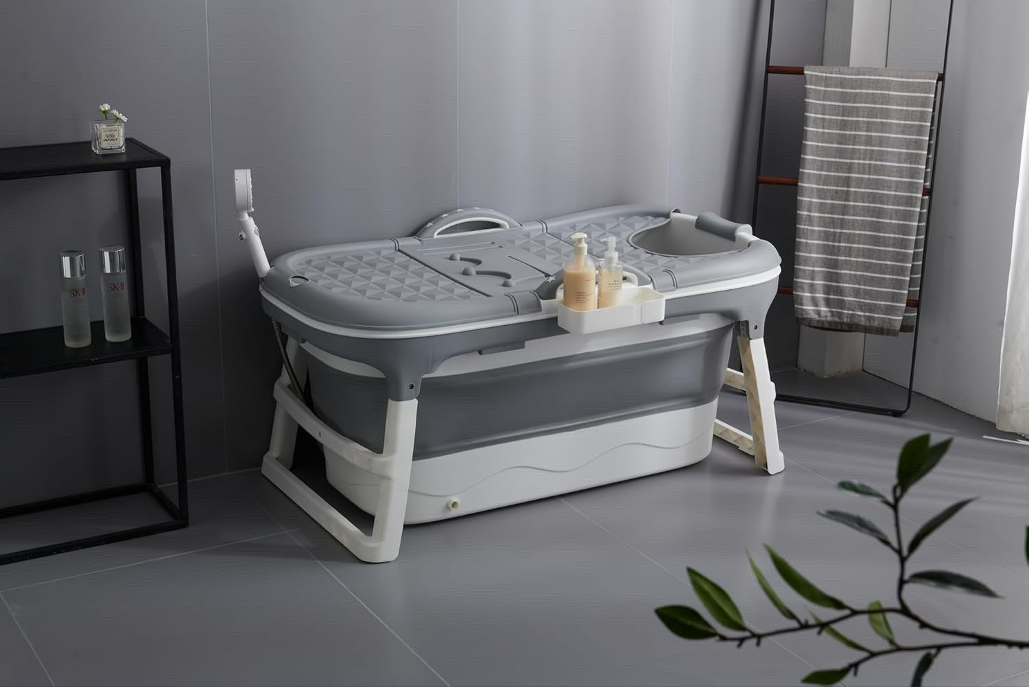 Folding Adult Bathtub 118cm Portable Soaking Ice Bath Tub for Home Outdoor Grey