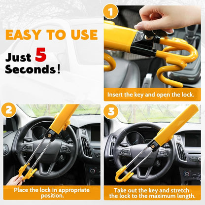 Steering Wheel Lock Heavy Duty Twin Bar Anti Theft Adjustable Universal 3 Keys