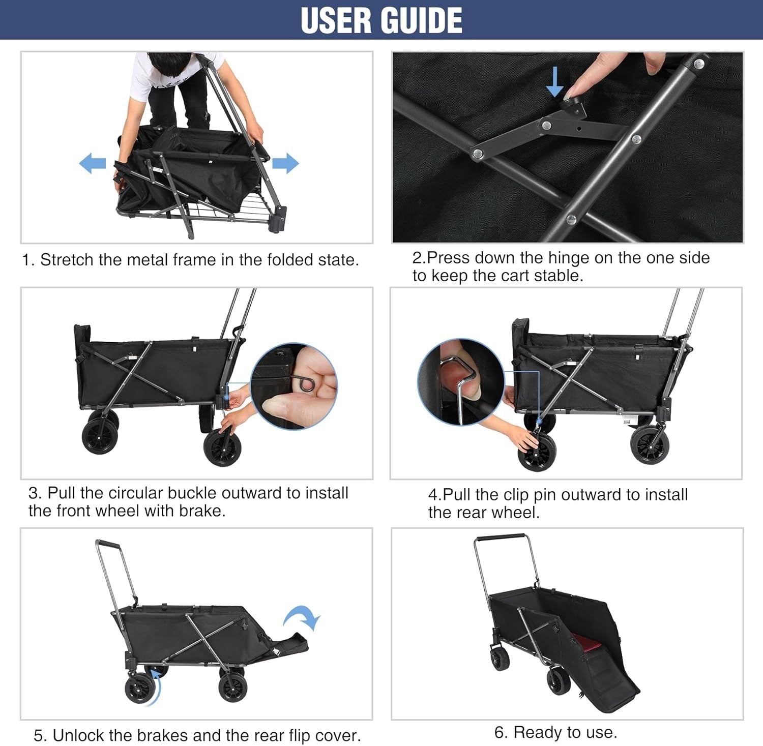 Dog Wagon Trolley Cart Folding 134L Heavy Duty Extendable Rear 70kg Black Pet
